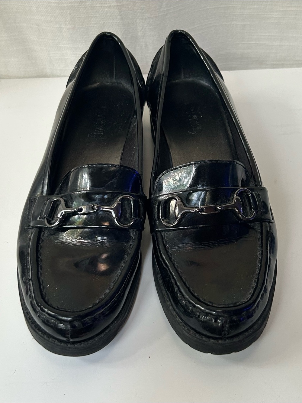 Joan & David Classic Black Patent Leather Women's Loafers with‎ Metal Bit